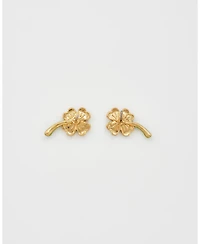 Fable England Gold Lucky Clover and Pearl Stud Earrings