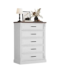 homfan 5-Drawer Farmhouse Tall Chest with Metal Handles, Rustic Dresser for Bedroom Living Room Hallway, Multiple Finishes