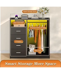 homfan 4-Drawer Dresser with Hanging Rack, Led Lights and Charging Station, Storage Organizer for Bedroom Living Room, Multiple Finishes
