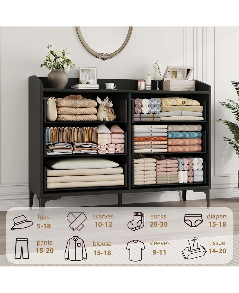 homfan 6-Drawer Dresser with Power Outlets, Usb Ports, Wide Wooden Storage Chest for Bedroom Living Room Entryway