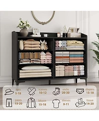 homfan 6-Drawer Dresser with Power Outlets, Usb Ports, Wide Wooden Storage Chest for Bedroom Living Room Entryway