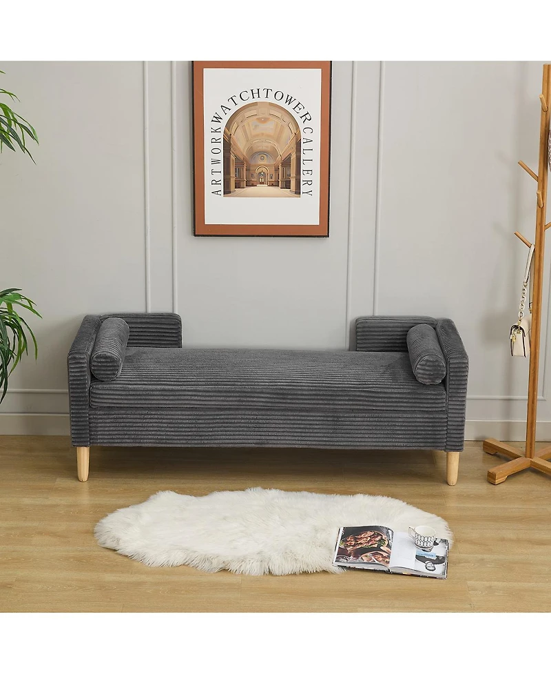 Streamdale Furniture 65.35" Upholstered Flip-Top Storage Bed Bench with Armrests and Bolster Pillows