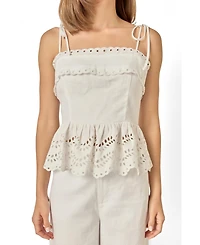 English Factory Women's Eyelet Peplum Sleeveless Top