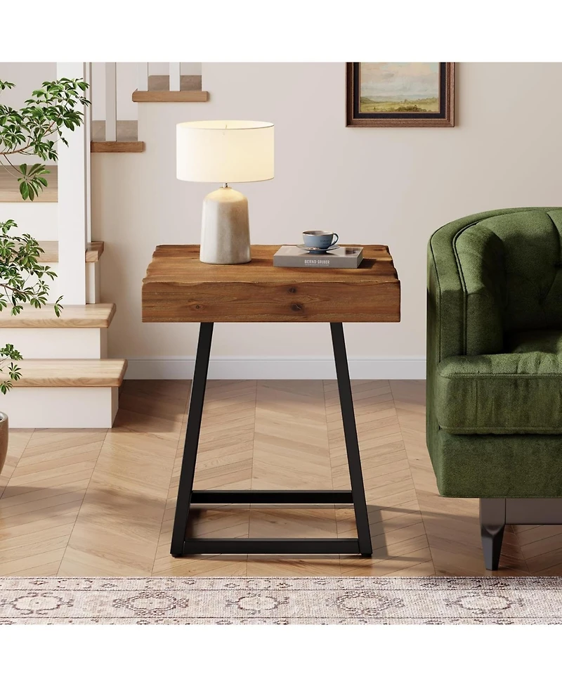 Tribesigns Solid Wood End Table, 19.7" Square Side Table with Metal Frame, for Living Room, Small Spaces