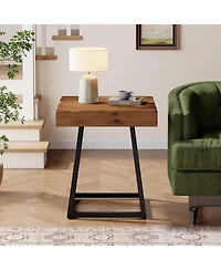 Tribesigns Solid Wood End Table, 19.7" Square Side Table with Metal Frame, for Living Room, Small Spaces