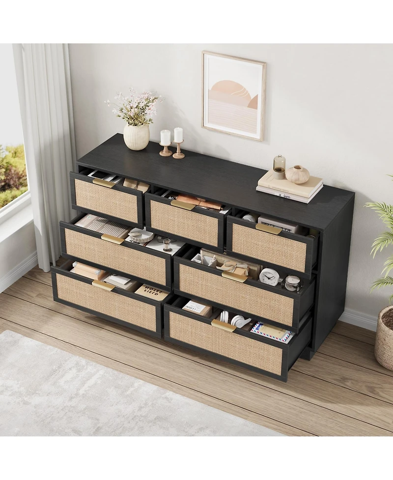 homfan -Drawer Rattan Dresser with Integrated Legs
