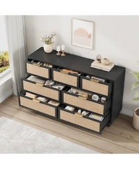 homfan -Drawer Rattan Dresser with Integrated Legs