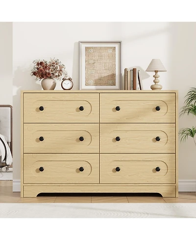 homfan 6-Drawer Dresser with Deep Drawers and Metal Knobs, Mid Century Modern Chest for Bedroom Living Room Entryway