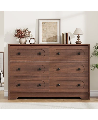homfan 6-Drawer Dresser with Deep Drawers and Metal Knobs, Mid Century Modern Chest for Bedroom Living Room Entryway