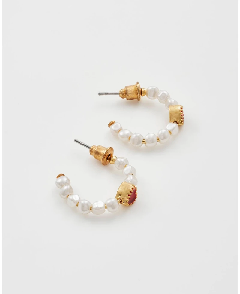 Fable England Gold Love Heart Pearl Hoop Earrings