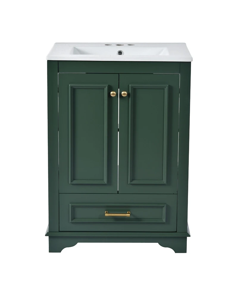 Phying 24 Inch Bathroom Vanity with Ceramic Sink Combo Modern Freestanding Storage Cabinet for Home Small Bathroom Decoration