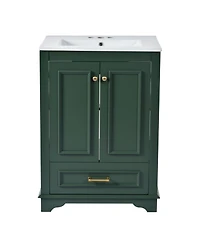 Phying 24 Inch Bathroom Vanity with Ceramic Sink Combo Modern Freestanding Storage Cabinet for Home Small Bathroom Decoration