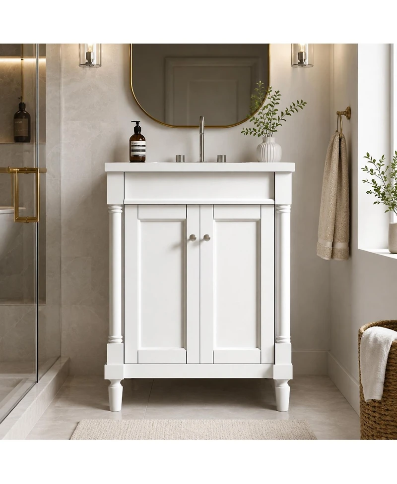 Phying 24 Inch Modern Bathroom Vanity with Top Sink 2 Tier Large Storage Shelf Single Sink , Home Hotel Small Bathroom Decor