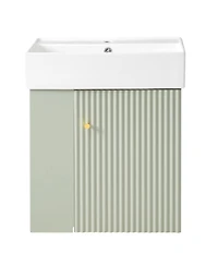 Phying 21.6 Inch Wall Mounted Floating Bathroom Vanity Modern Storage Cabinet with Ceramic Basin and Left Side Storage for Small Bathrooms