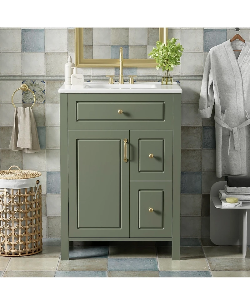 Phying 24 Inch Bathroom Vanity with Ceramic Sink Modern Freestanding Bathroom Cabinet with 2 Soft Close Drawers and Double Door Storage Racks