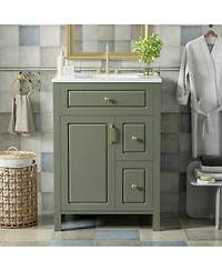 Phying 24 Inch Bathroom Vanity with Ceramic Sink Modern Freestanding Bathroom Cabinet with 2 Soft Close Drawers and Double Door Storage Racks