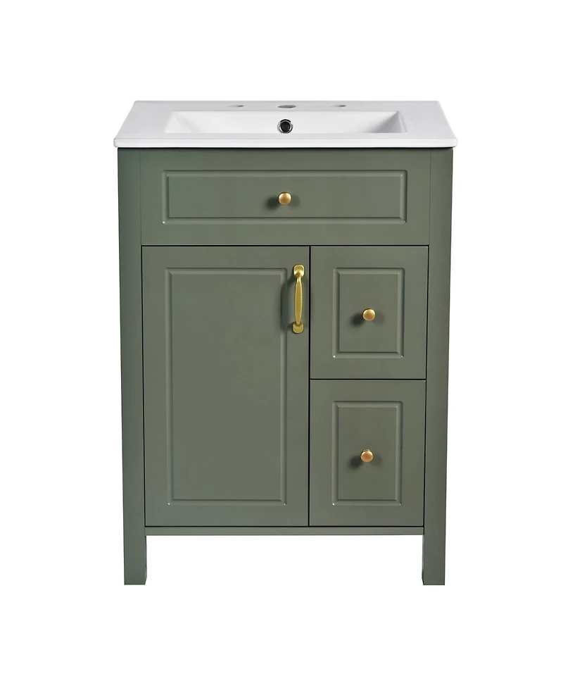 Phying 24 Inch Bathroom Vanity with Ceramic Sink Modern Freestanding Bathroom Cabinet with 2 Soft Close Drawers and Double Door Storage Racks