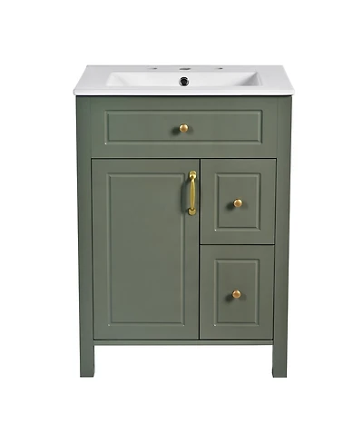 Phying 24 Inch Bathroom Vanity with Ceramic Sink Modern Freestanding Bathroom Cabinet with 2 Soft Close Drawers and Double Door Storage Racks