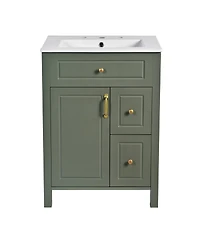 Phying 24 Inch Bathroom Vanity with Ceramic Sink Modern Freestanding Bathroom Cabinet with 2 Soft Close Drawers and Double Door Storage Racks