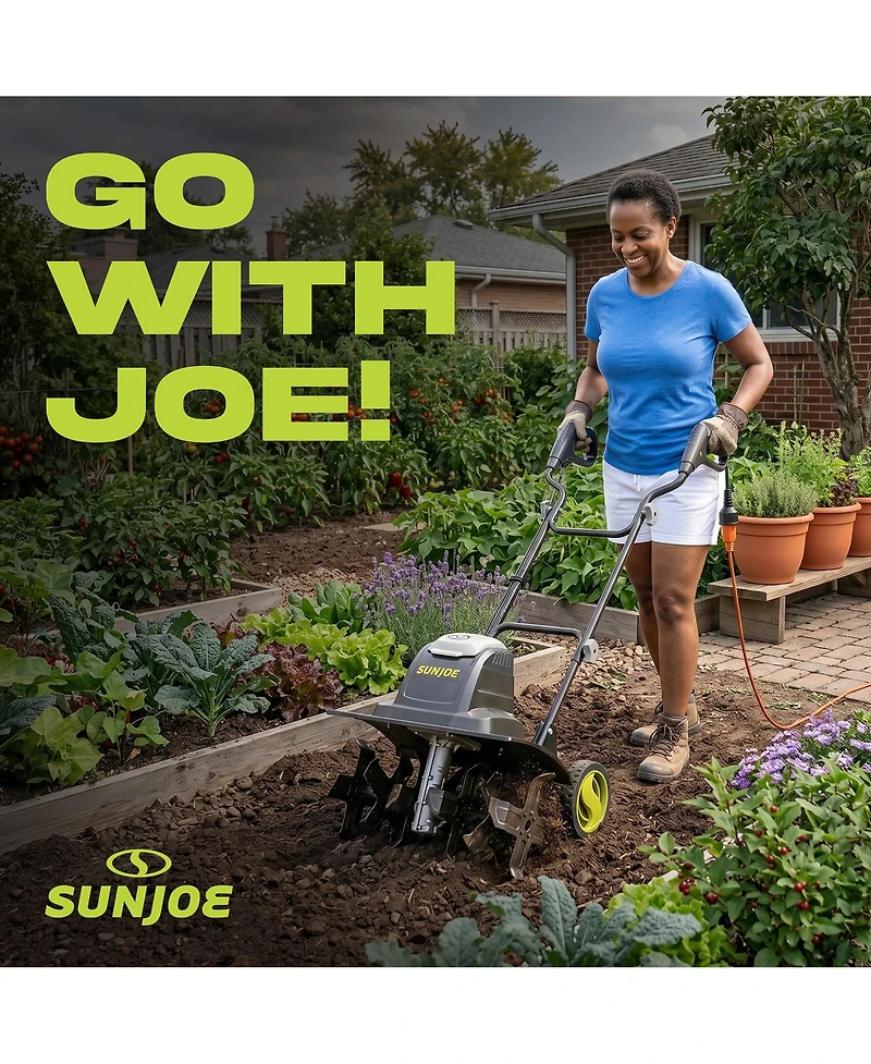 Sun Joe Electric Garden Tiller Cultivator, Steel Tines, 15 Amp, 15.7inch, TJ605E