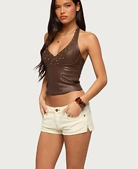 Edikted Women's Vaya Studded Faux Leather Halter Top
