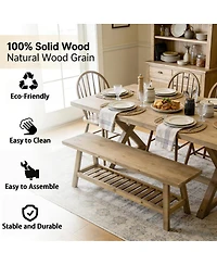 Streamdale Furniture 43" Farmhouse Wood Bench, 2-Tier Entryway Storage (Distressed Wood)