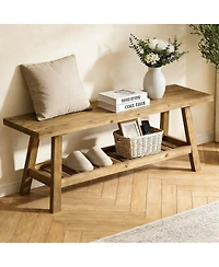 Streamdale Furniture 43" Farmhouse Wood Bench, 2-Tier Entryway Storage (Distressed Wood)