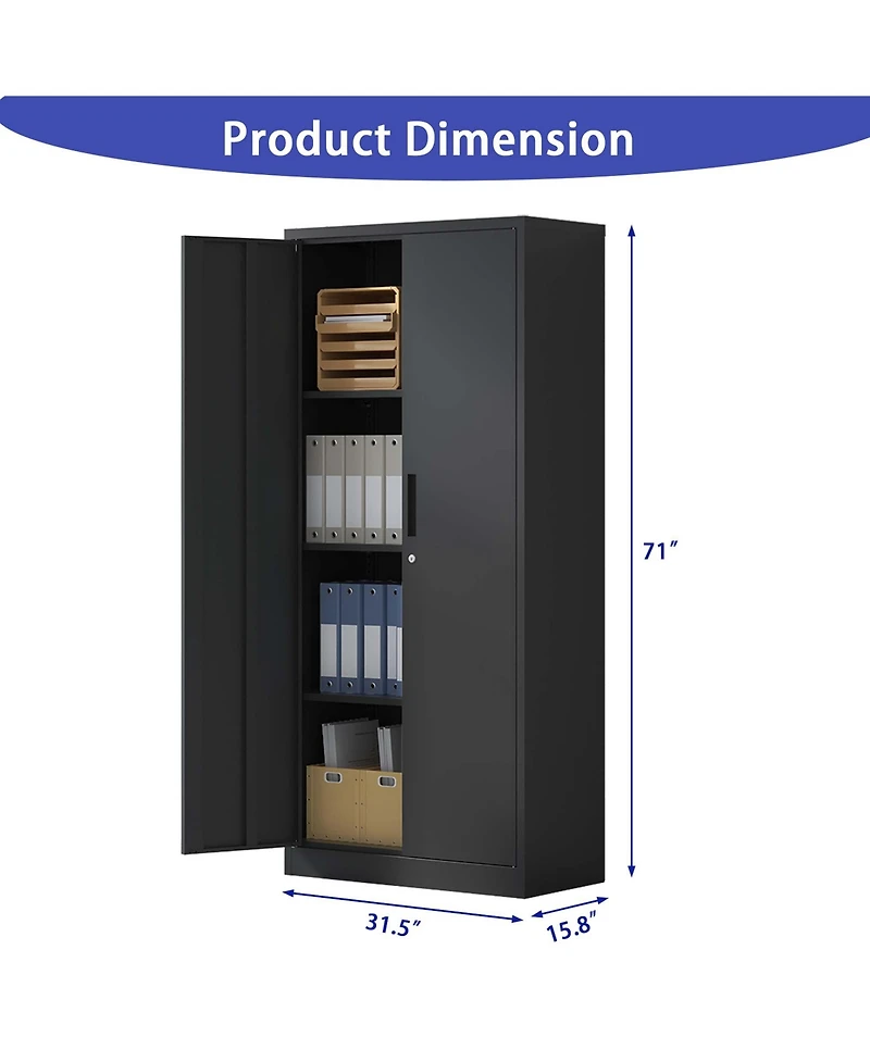 Viyet 71"H Metal Storage Cabinet - Lockable Double Door Steel Organizer with 3 Shelves