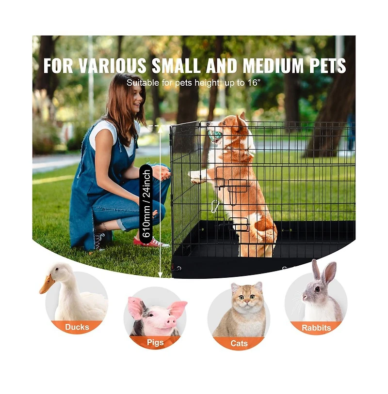 Ruie 4 Panel Foldable Metal Dog Exercise Pen 24 in Tall 36 in Wide Panels