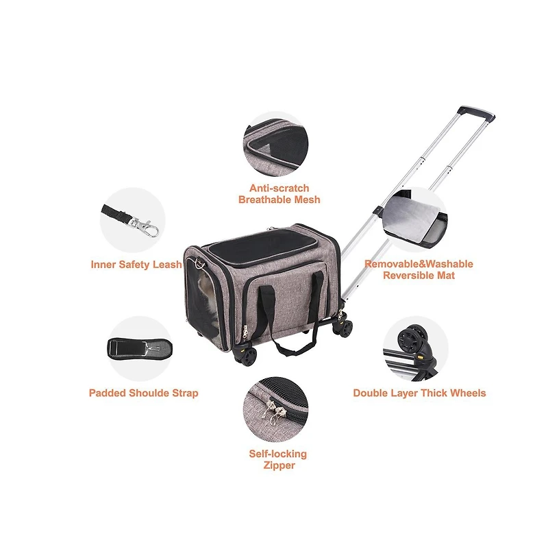 Ruie Rolling Pet Carrier with Telescopic Handle for Small Cats and Dogs up to 25 lbs
