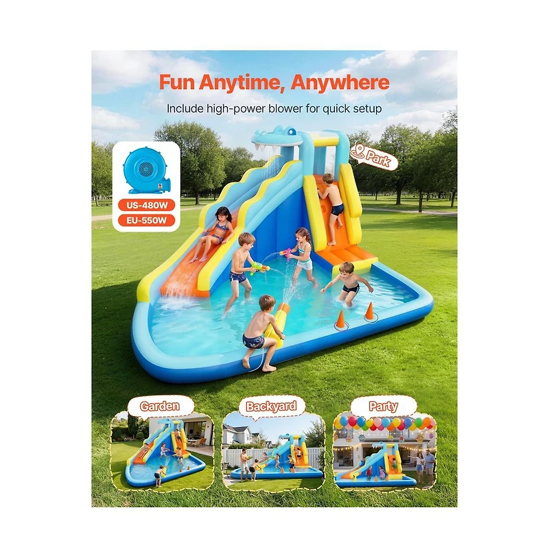 Ruie Inflatable Bounce House Water Slide Splash Pool Climbing Wall for 3 to 4 Kids