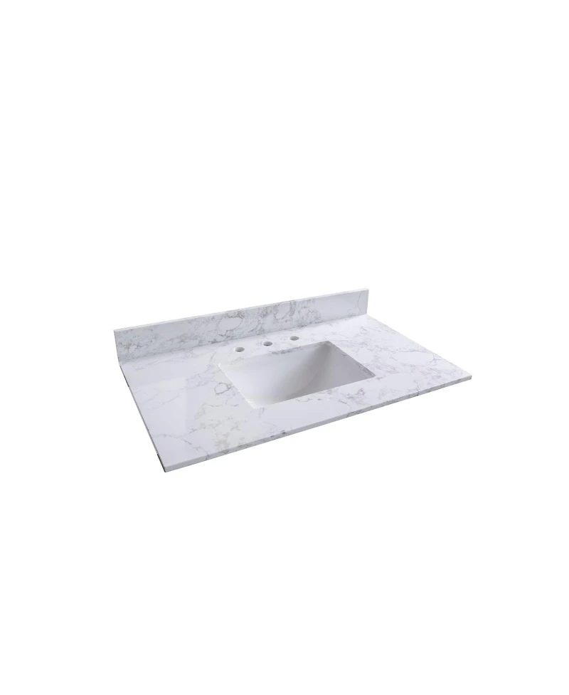 Sillysis 31/37/43 Inch Carrara Marble Stone Vanity Top with Ceramic Undermount Sink and Backsplash