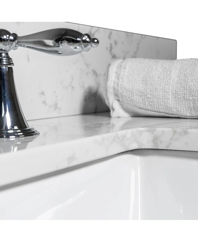 Sillysis 31/37/43 Inch Carrara Marble Stone Vanity Top with Ceramic Undermount Sink and Backsplash, Polished Surface for Vanity Cabinet