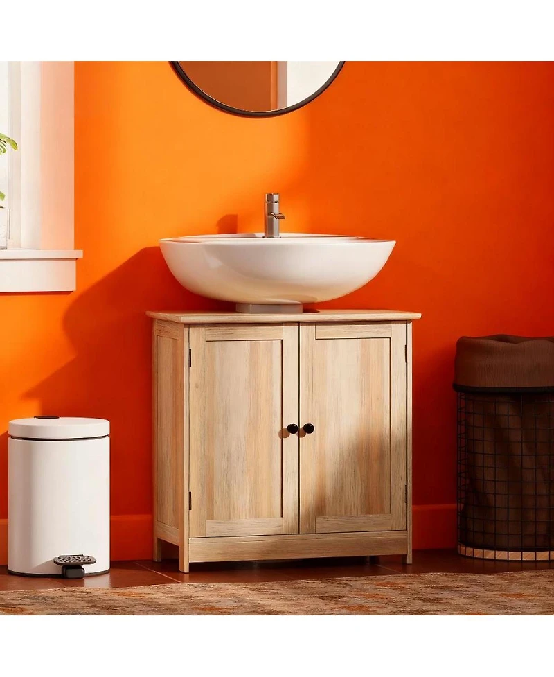 Sillysis 23.5 Inch Bathroom Under Sink Storage Cabinet, Mdf Freestanding Vanity with Adjustable Shelf and Double Doors for Small Bathrooms