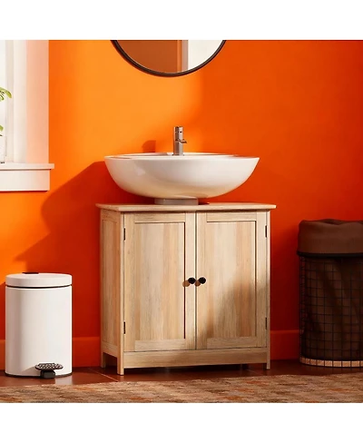 Sillysis 23.5 Inch Bathroom Under Sink Storage Cabinet, Mdf Freestanding Vanity with Adjustable Shelf and Double Doors for Small Bathrooms