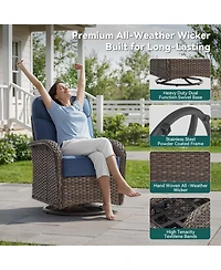 Pocassy 7 Pieces Patio Furniture Set with Fire Pit High Back Outdoor 6-inch Cushions Wicker Swivel Rocker Chairs for Lawn,Deck