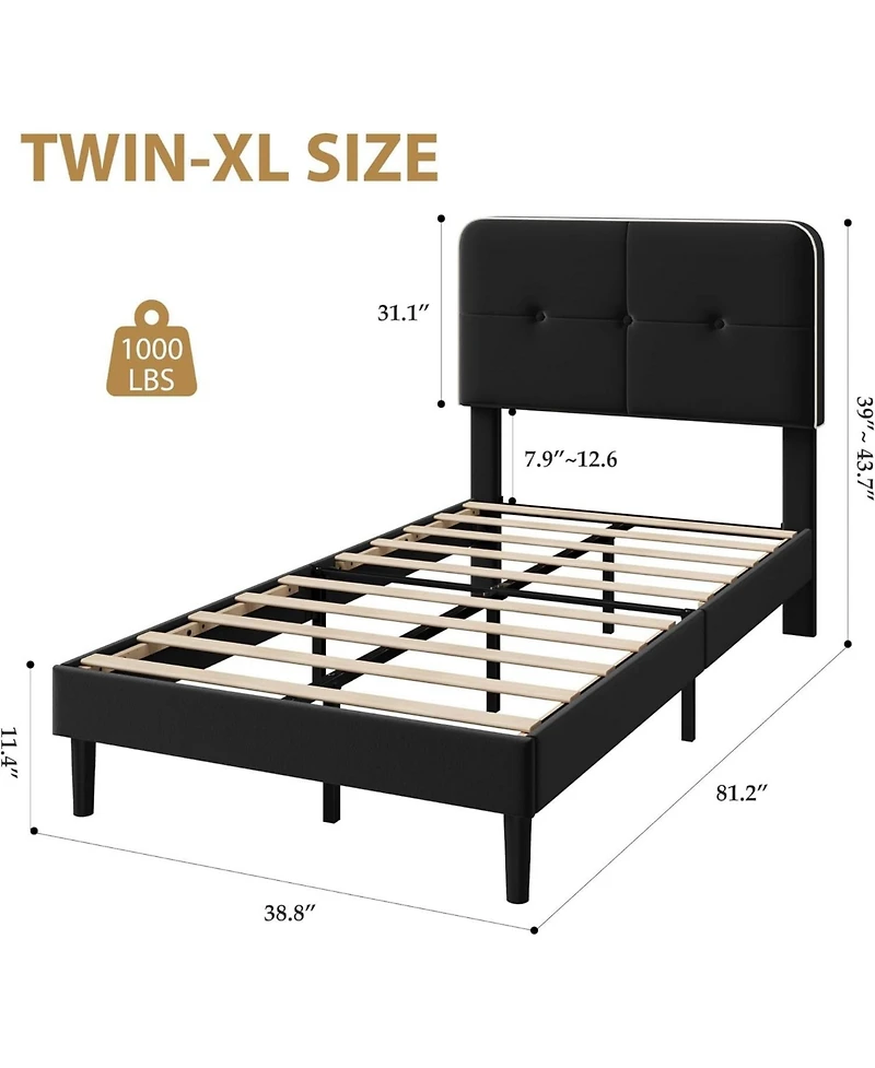 homfan Bed Frame Upholstered Platform Bed Frame with Adjustable Headboard Velvet Bed Frame with Metal Support No Box Spring Needed