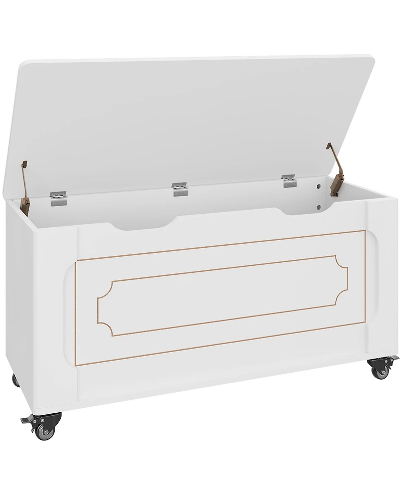 gaomon Farmhouse Storage Chest, 39.4" Wooden Bench with 4 Wheels, 350 Lbs Capacity, Safety Hinges, for Entryway Living Room Bedroom