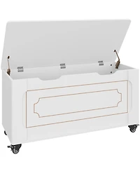 gaomon Farmhouse Storage Chest, 39.4" Wooden Bench with 4 Wheels, 350 Lbs Capacity, Safety Hinges, for Entryway Living Room Bedroom