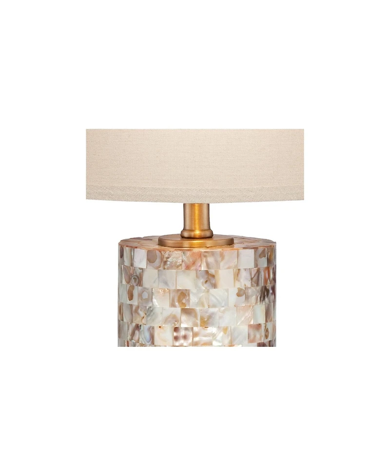 360 Lighting Margaret Modern Coastal Table Lamp 23" High Mother of Pearl Cylinder with Table Top Dimmer Cream Shade for Bedroom Living Room Bedside