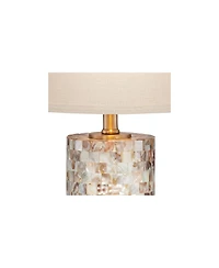 360 Lighting Margaret Modern Coastal Table Lamp 23" High Mother of Pearl Cylinder with Table Top Dimmer Cream Shade for Bedroom Living Room Bedside
