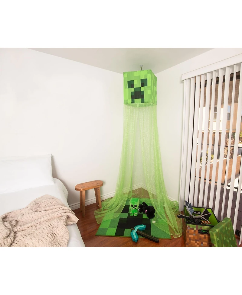 Ukonic Minecraft Creeper Kids Bed Canopy, Hanging Curtain Netting