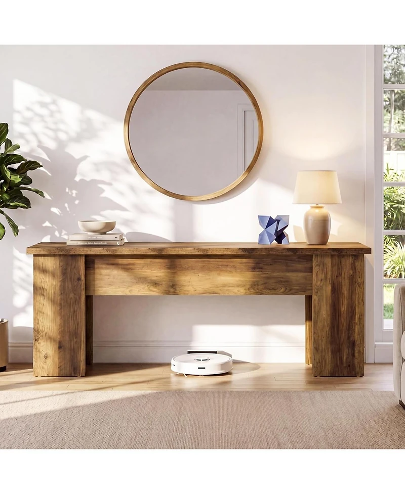 Tribesigns 63-Inch Low Console Table, Farmhouse Wooden Entryway Table, for Living Room, Entrance, Hallway