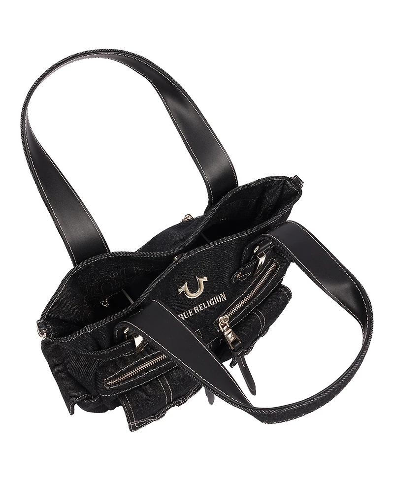 True Religion Women's Multi Pocket Denim Cinch Tote