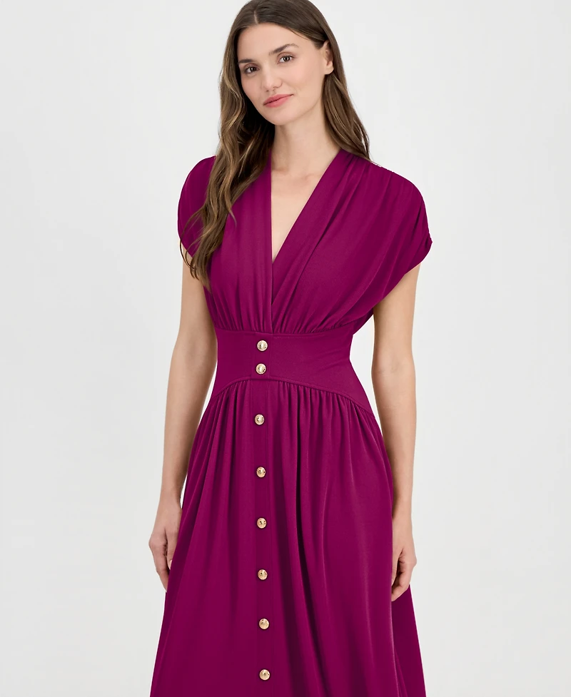 Anne Klein Women's V-Neck Ruched-Shoulder Jersey Dress