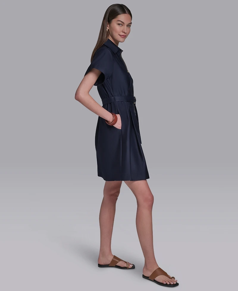 Halston Women's Collared Zip-Front Midi Shirt Dress