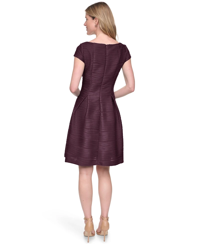 Jessica Howard Women's Boat-Neck Cap-Sleeve Release Pleat Fit & Flare Dress