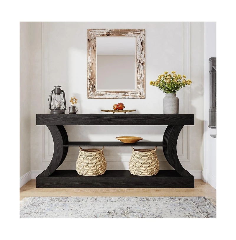 Tribesigns 70.9" Rectangle Wood Console Table with 3 Storage Shelves