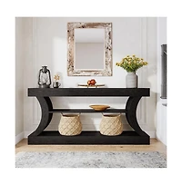 Tribesigns 70.9" Rectangle Wood Console Table with 3 Storage Shelves