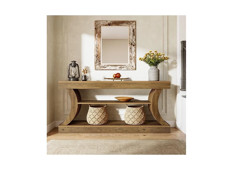 Tribesigns 70.9" Rectangle Wood Console Table with 3 Storage Shelves